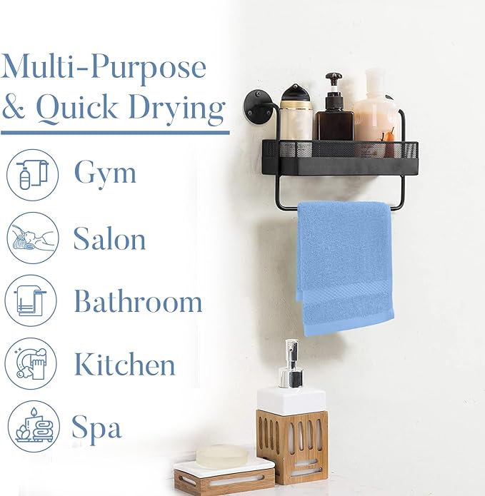 DAN RIVER 12-Pack Premium 100% Cotton Medium Blue Face Towels – Reusable Face Towel Set, Soft & Absorbent washcloths for Showering – Hand and Face Towels, 550 GSM (12x12 in)