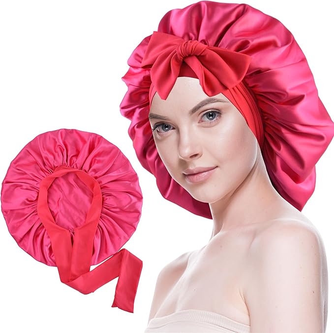 Silk Bonnet for Sleeping Women Satin Bonnet Double Layer Night Sleep Cap with Elastic Tie Band for Curly Natural Hair
