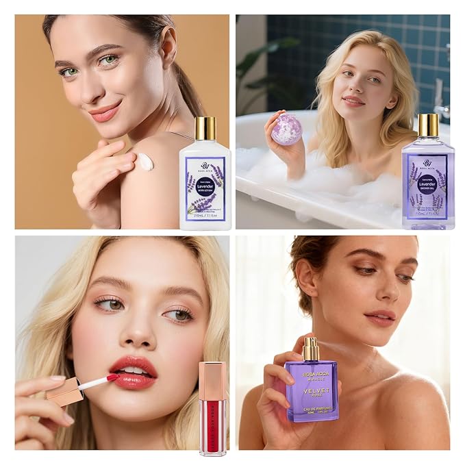 35 Pcs Christmas Gifts for Women, Lavender Bath and Body Gift Basket, Facial Skin Care Set, Spa Kit, Self-Care Set, Face Sheet Mask, Necklace, Birthday Present, Valentines, Mother Day, Bridal Shower