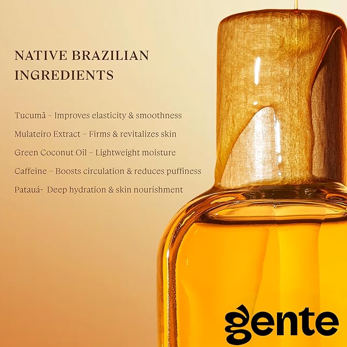 Gente Beauty Lymphatic Drainage Oil, Scented, Body Sculpting Formula, 50ml/100ml, Brazilian Oils Blend with Pataua, Coffea Arabica, Mulateiro Extract (100ml, Unscented)