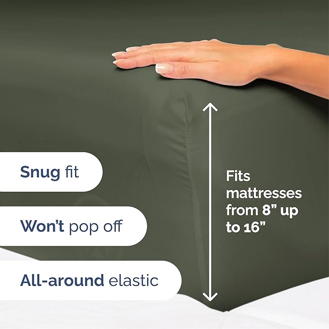 Cal King Size 4 Piece Sheet Set - Extra Soft, Breathable & Cooling Sheets - Hotel Luxury Bed Sheets for Women & Men - Deep Pockets, Easy-Fit & Wrinkle-Free Sheets - Dark Olive Grey Oeko-Tex Bed Sheets