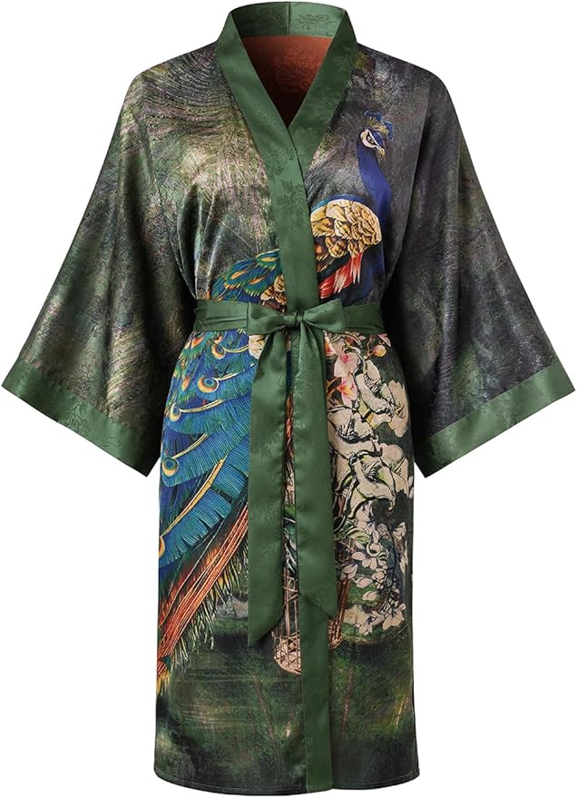 Ledamon Women's Kimono Short Robe - Classic Floral Bathrobe Nightgown