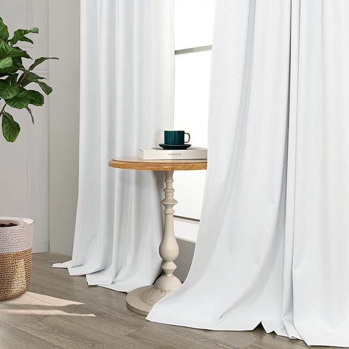 Custom Made Curtains 104 Inches Long 2 Panels Set 100 Percent Blackout Curtain Linen Textured Traverse Light Blocking Drapes for 103 Inch Window Living Room Darkening Nursery 104 Length Back Tab White