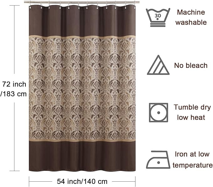 Stall Fabric Shower Curtain, 54 x 72 Inch Brown Damask Print Waterproof Small Shower Curtains for Bathroom