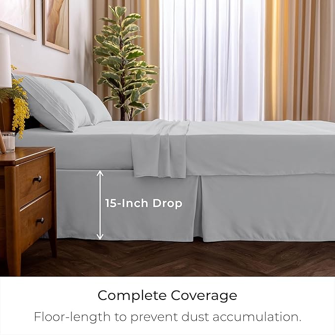 Mellanni Bed Skirt Cal King Size- Bed Skirting - 15-Inch Tailored Drop Pleated Dust Ruffle - Hotel Luxury Bedding - Wrinkle, Fade, Stain Resistant - 1 Bedskirt (Cal King, Light Gray)