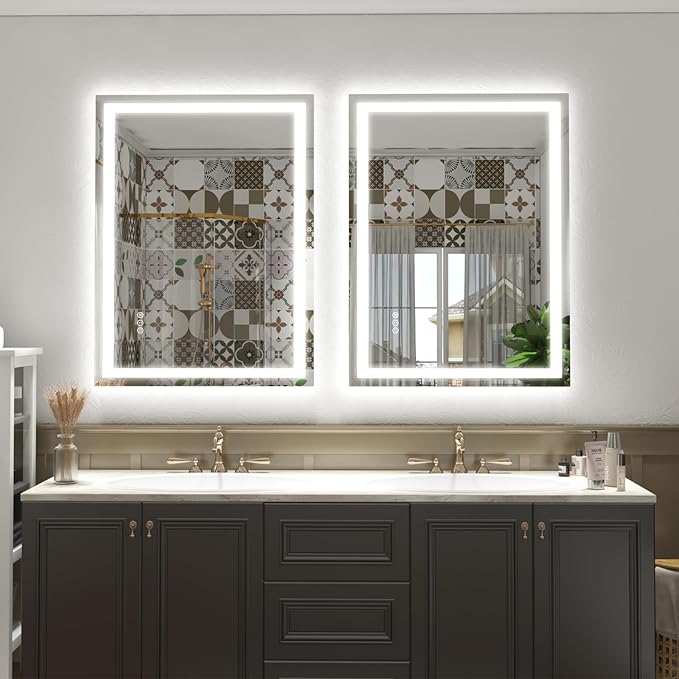 40 x 38 LED Bathroom Mirror for Vanity, Rectangle Lighted Vanity Mirrors with Lights, Dimmable, Anti-Fog, Shatter-Proof, ETL Listed (Front Lighted + Backlit)