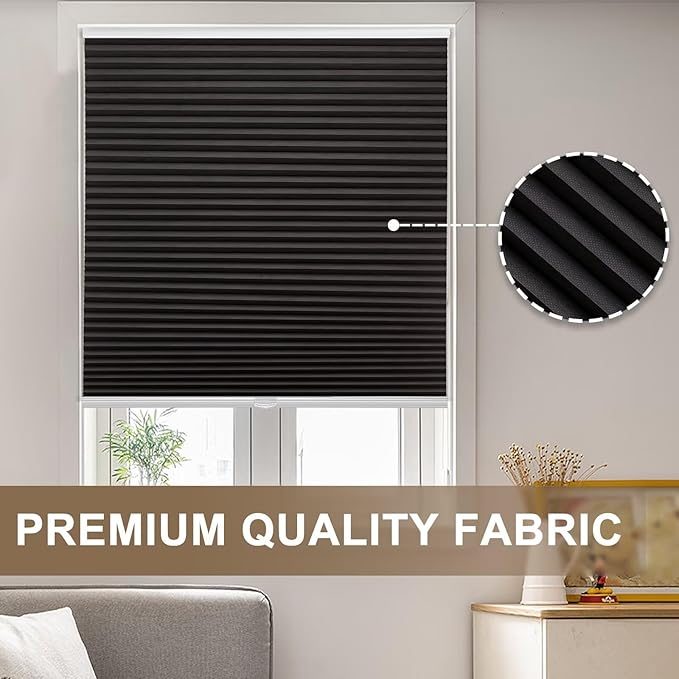 MYshade 1.5-Inch Cellular Cordless Blackout Shades,Thermal Insulating Noise Reducing Waterproof Blinds,Honeycomb Window Treatments for Indoor Light Control (Black-32 W x 72" H)