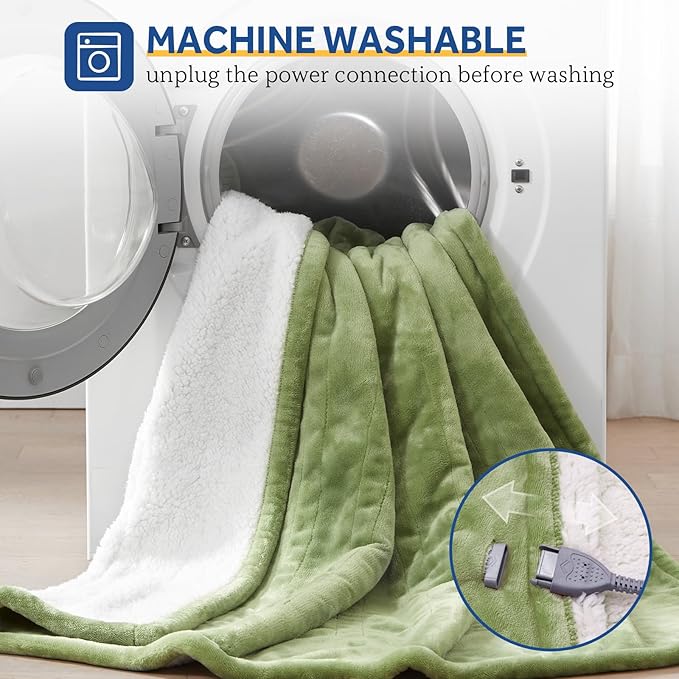 SEALY Heated Throw Blanket, Flannel & Sherpa Electric Throw with 6 Heat Setting & 2-10 Hours Auto Shut Off, Fast Heating & Machine Washable, 50x60 Inch, Green