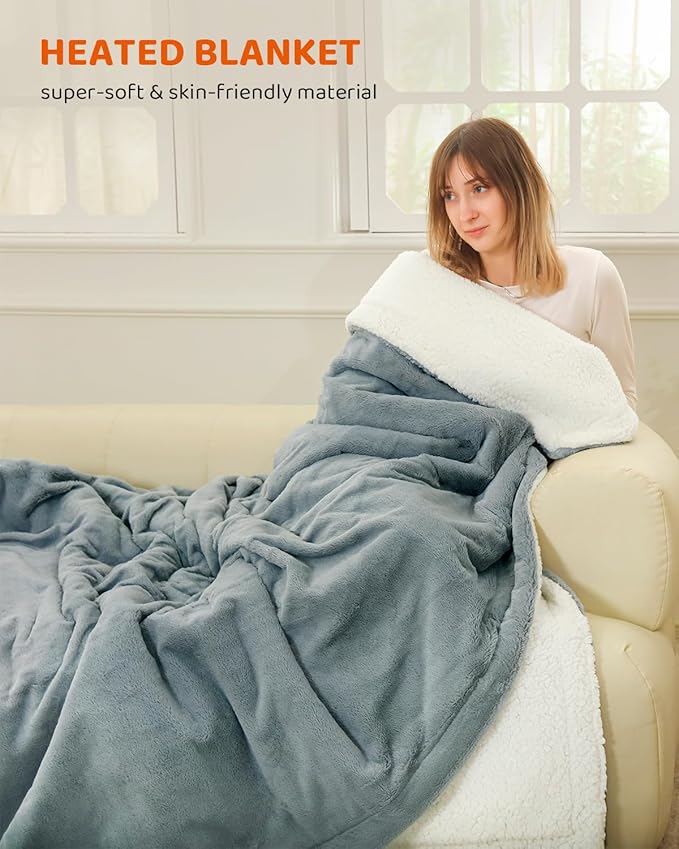 Heated Blanket Electric Blanket Twin Size, Faux Fur Heat Blanket, Super Soft Cozy Heating Blanket with 9 Heating Levels & 1-9 Hours Auto Off, Fast Heating & Overheat Protection, 62" x 84", Gray