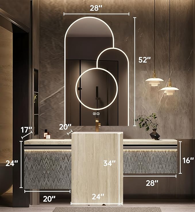 Single Sink Freestanding Bath Vanity, Modern Bath Vanity with LED Smart Mirror, 72IN Solid Wood Floating Bathroom Sink Cabinet with Marble Slate Top and Large Storage Drawer