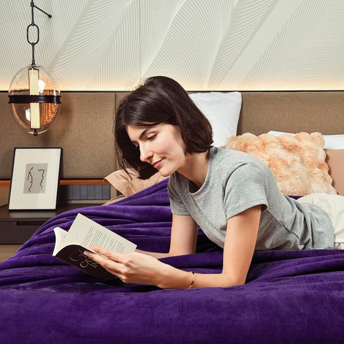 KAWAHOME Sherpa Fleece Twin Size Blanket for Bed - Extra Warm and Heavy Thick Blankets for Winter, Super Soft 500GSM Plush Blanket, 66"X 90" Purple