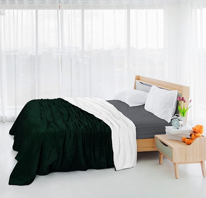 Utopia Bedding Sherpa Blanket Throw Size (Forest Green, 50x60 Inches) - Soft Lightweight Plush Fleece Reversible Blanket for Bed, Sofa, Couch, Camping and Travel