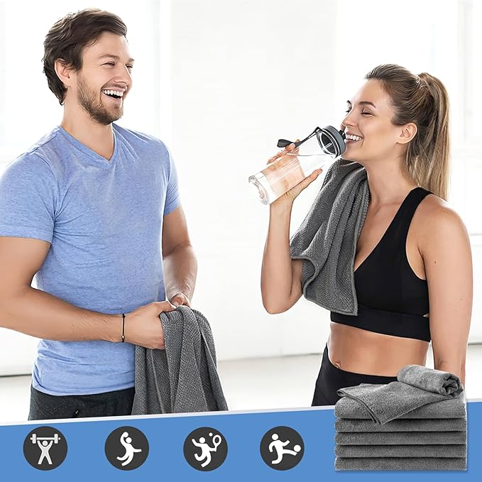 24 Pack Gym Towels Set - Highly Absorbent and Quick Drying Microfiber Salon Towels, Premium Hand Cloths for Bathroom, Gym, Shower, Hotel, and Spa - 16x27 inch (Grey)