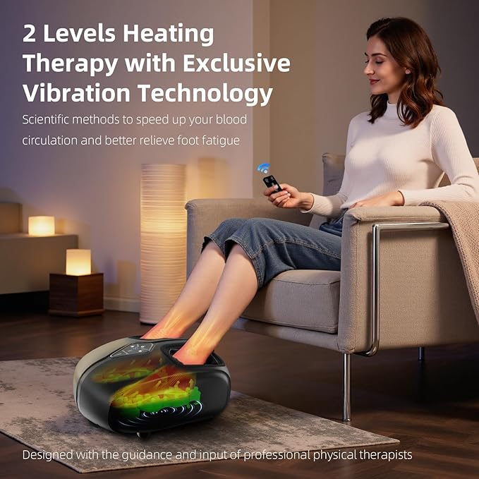 Shiatsu Foot Massager with Heat,Vibration,Air Compression and Deep Kneading for Plantar Fasciitis, Neuropathy,Improve Foot Wellness,Gifts for Women & Men（Black）