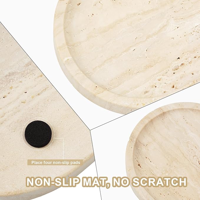 Koville Italian Travertine Tray, 12"x6" Vanity Decorative Marble Tray for Countertop, Catchall for Perfume, Candles, Jewelry Dish