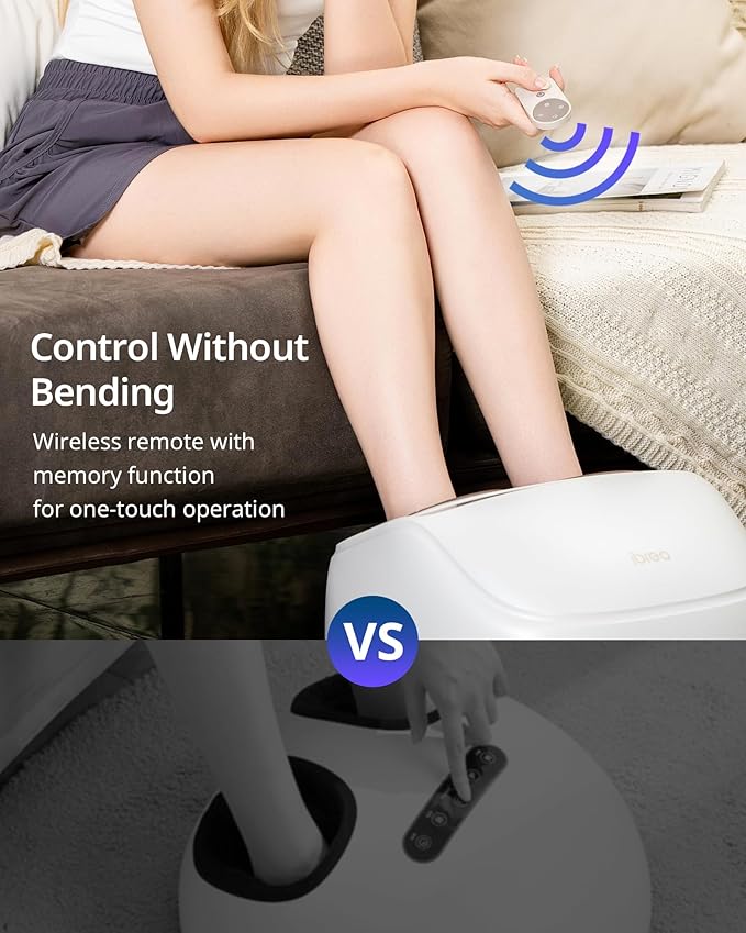 Foot Massager with 2 Level Heat, 3 Level Air Compression & Vibration, Deep Kneading Shiatsu, Remote Control & Timer for Pain Relief, Neuropathy, Plantar Fasciitis, Comfort for Long Stand & Fitness