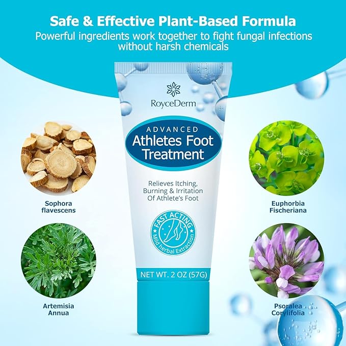 Roycederm Extra Strength Athletes Foot Treatment Cream - Powerful Antifungal Relief for Itching and Burning - Suitable for Men and Women