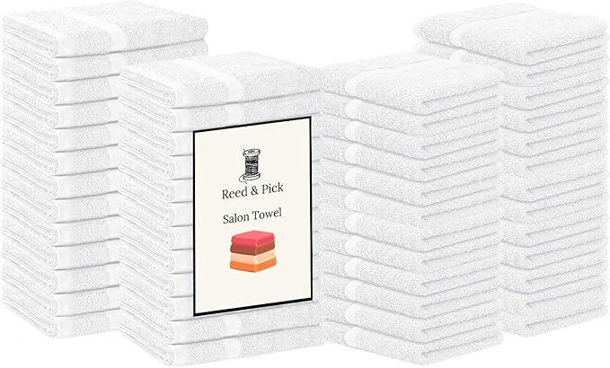 Reed&Pick Salon Towels – 50 Pack White Hand Towels 100% Cotton Spa Towel – 16x27 inches Highly Absorbable Facial, Gym, Hair, Face, Bulk Small Towels