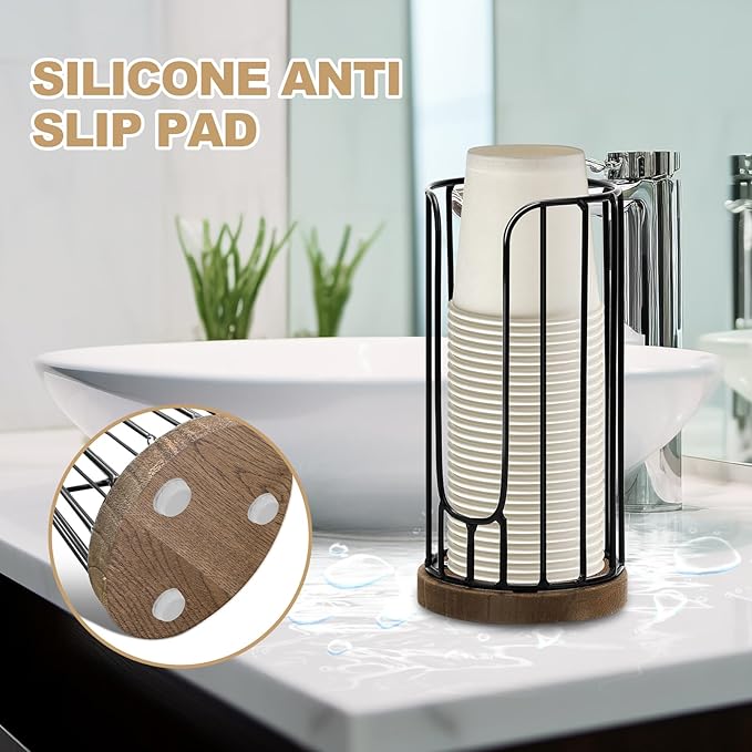 Heightened Rural Style Bathroom Cup Dispenser, 2 Pack Small Disposable Paper Cup Holder, 3oz Disposable Mouthwash Cup Storage Rack, Iron Bathroom