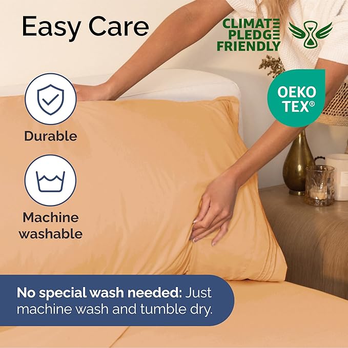 Queen Size 4 Piece Sheet Set - Extra Soft, Breathable & Cooling Sheets - Hotel Luxury Durable Bed Sheets for Women & Men - Deep Pockets, Easy-Fit & Wrinkle-Free Sheets - Peach Oeko-Tex Bed Sheet Set
