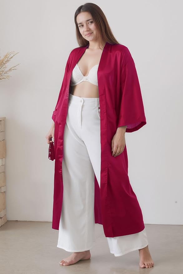 PRODESIGN Satin Kimono Robe Women Long Silky Kimono Bathrobe Sleepwear Wedding Bridesmaid Robe