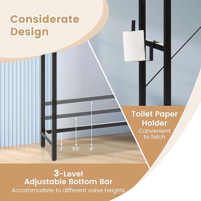 Giantex Over The Toilet Storage Cabinet - Freestanding Bathroom Organizer Rack with Adjustable Shelf, Sliding Barn Door, Paper Holder, Bathroom Space Saver, Above Toilet Storage Cabinet (Brown)