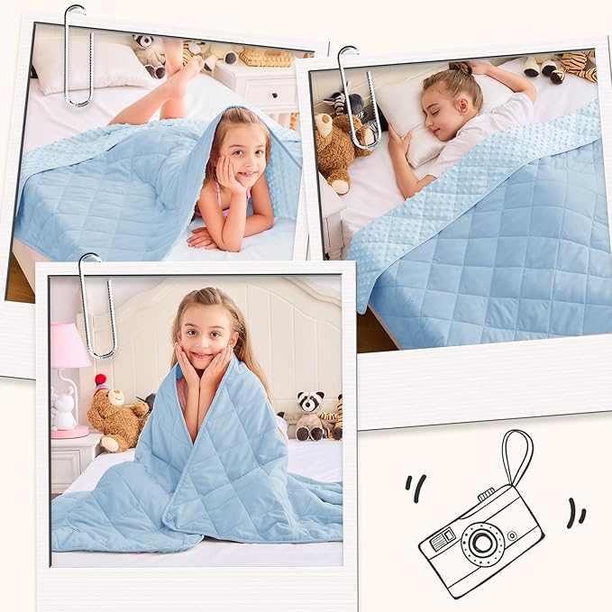 yescool Weighted Blanket 5 Pounds, Blanket Gifts for Boys and Girls, Small Weighted Throw Blankets Washable Heavy Blankets, Winter Weighted Comforter for 40-70lbs, 36 * 48in, Light Blue