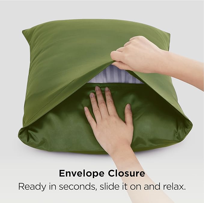 Bedsure Satin Pillowcase for Hair and Skin Queen - Moss Silky Pillowcase 2 Pack with Envelope Closure, Similar to Silk Pillow Cases, Gifts for Women Men, 20x30 Inches, 2pcs