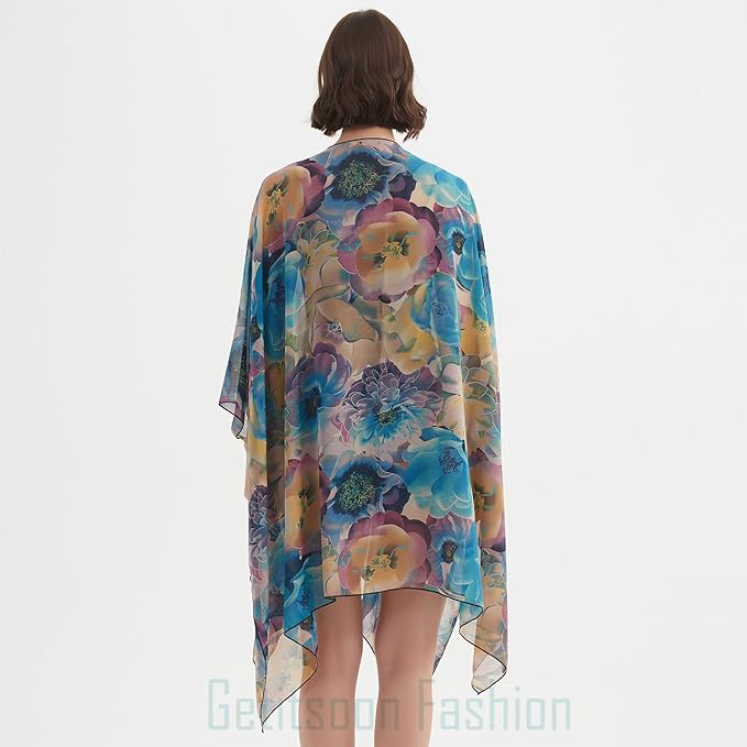 Women's Bohemian Floral Chiffon Beach Cover up Swimsuit Kimono Summer Swimwear Cardigans
