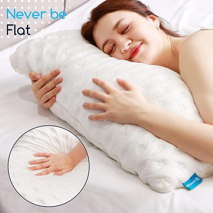 Cooling Side Sleeper Pillow for Neck and Shoulder Pain, Luxury Shredded Memory Foam Curved Bed Pillows for Sleeping Set of 2- Adjustable King Size- Washable Cover Crescent White
