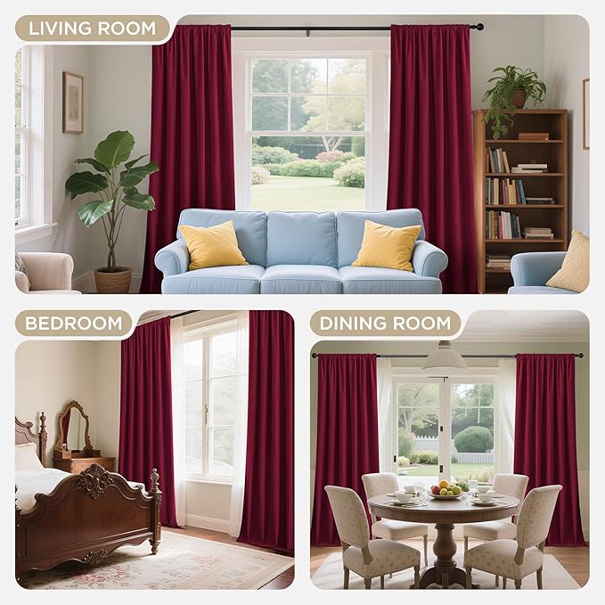 Joydeco Red 100% Blackout Curtains 84 Inch 2 Panels, Luxury Thermal Red Velvet Curtains for Bedroom Living Room, Soundproof Blackout Window Drapes, Rod Pocket & Back Tab (52W x 84L)