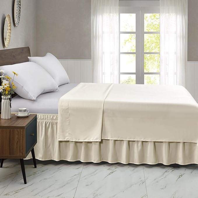 FreshCulture King Bed Skirt, Dust Ruffle for King Size Bed, Easy Fit with 15-Inch Tailored Drop, Elastic Wrap Around Bed Skirt King Size, Hotel Quality Bed Skirts for Adjustable Bed (Cream)