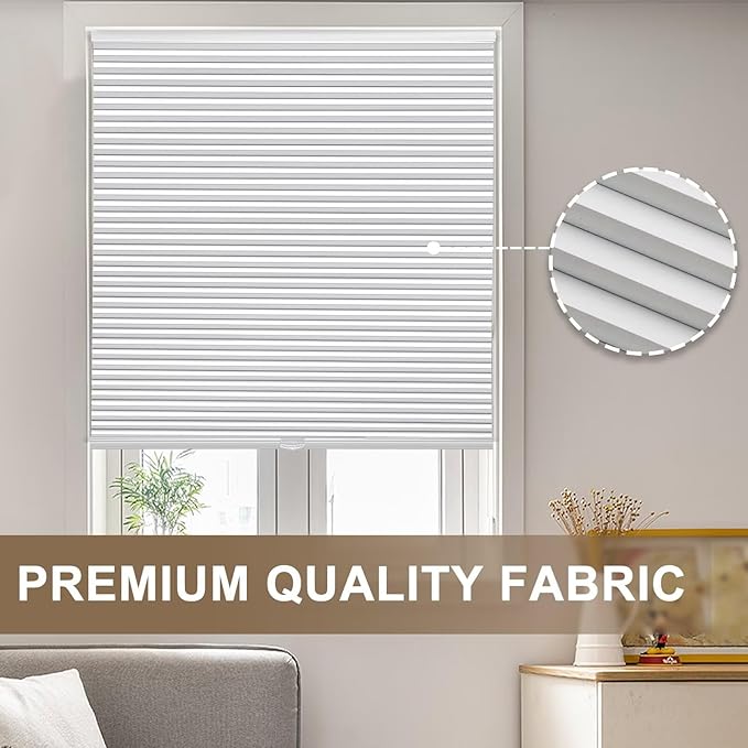 MYshade 1.5-Inch Cellular Cordless Blackout Shades,Thermal Insulating Noise Reducing Waterproof Blinds,Honeycomb Window Treatments for Indoor Light Control (White-24 W x 64" H)