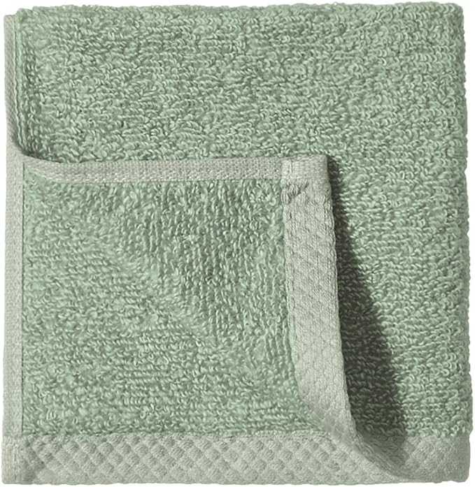 Amazon Basics Cotton Washcloths, Quick-Dry, 12" x 12", 12-Pack, Seafoam Green