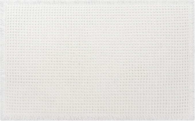 White Bathroom Rugs, Waffle Bath Mat Non Slip Washable, Super Absorbent & Quick Dry, Small Boho Bath Mat Farmhouse Bathroom Decor, 18'' x 30'', White