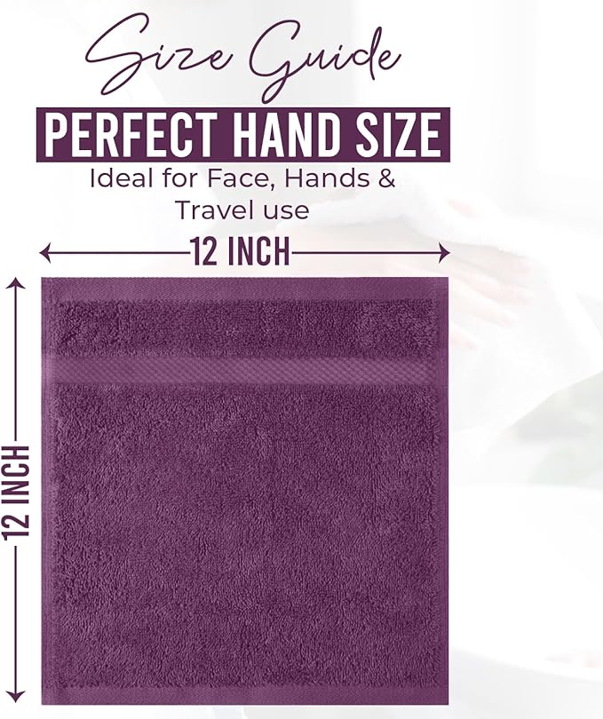 DAN RIVER 12-Pack Premium 100% Cotton Purple Passion Face Towels – Reusable Face Towel Set, Soft & Absorbent Rags for Bathroom & Body – Hand and Face Towels, 550 GSM (12x12 in)