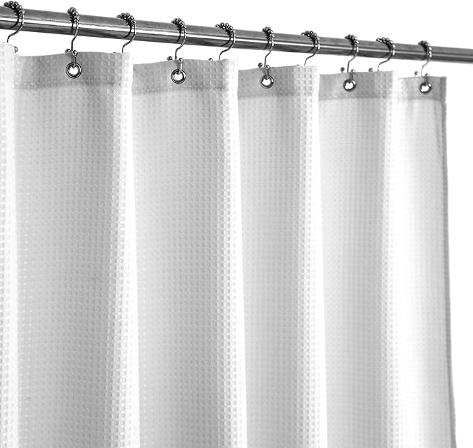 Barossa Design Waffle Weave Shower Curtain 84" Wide by 72" Height - Hotel Luxury, Washable Heavyweight Fabric, Water Repellent, Spa - White, 84x72 Inches