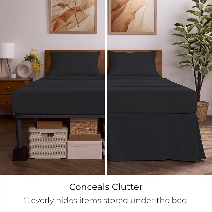 Mellanni Bed Skirt Full Size - Bed Skirting - 15-Inch Tailored Drop Pleated Dust Ruffle - Hotel Luxury Bedding - Wrinkle, Fade, Stain Resistant - 1 Bedskirt (Full, Black)
