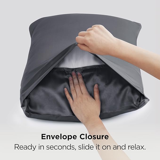 Bedsure Satin Pillowcase 2 Pack Similar to Silk Pillow Cases Standard Size, Pillow Case for Sleeping Women with Envelope Closure, Gifts for Women Men, Space Grey, 20x26 Inches