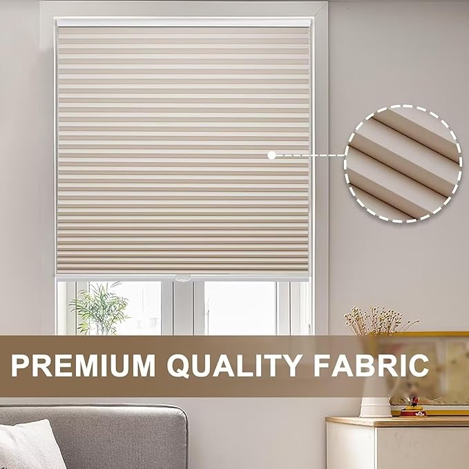 MYshade 1.5-Inch Cellular Cordless Blackout Shades,Thermal Insulating Noise Reducing Waterproof Blinds,Honeycomb Window Treatments for Indoor Light Control (Beige-42 W x 72" H)