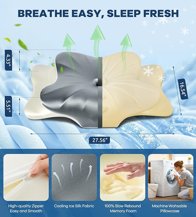 DONAMA Cervical Pillow for Neck and Shoulder,Contour Memory Foam Pillow,Ergonomic Neck Support Pillow for Side Back Stomach Sleepers with Pillowcase-King Size