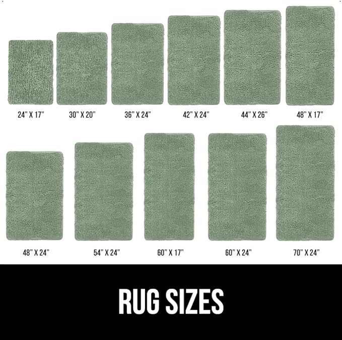 GORILLA GRIP Bath Rug Mat 48x17, Soft Absorbent Chenille, Quick Dry Microfiber Mats, Rubber Backing Washable Shower Floor Rugs, Bathmat Runner, US Designed Bathroom Home Decor Accessories Sage Green
