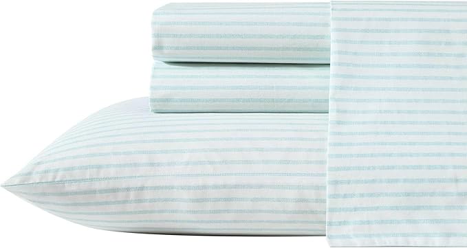 Tommy Bahama - Queen Sheet Set, Cotton Percale Bedding Set, Super Soft, Oeko-Tex Certified (Cool Beach Stripe Turquoise, Queen)