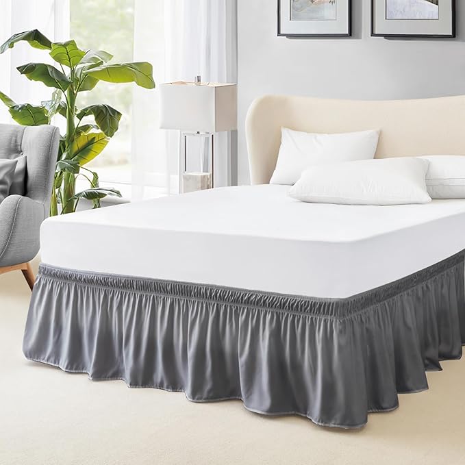 FreshCulture Elastic Bed Skirt - Full Size, 15-Inch Drop, Hotel Quality Dust Ruffle (Dark Grey)