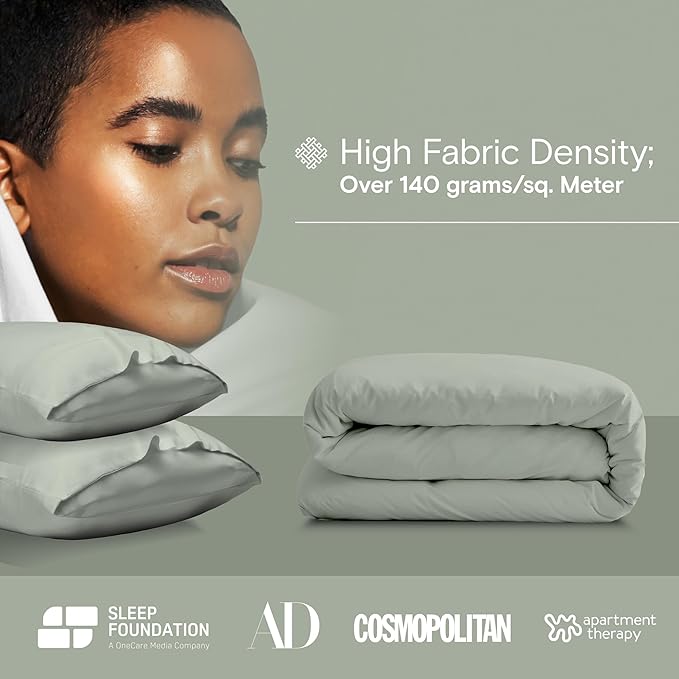 DOZ Duvet Cover Set, 100% Viscose derived from Bamboo, Organically Grown, Buttery Soft, Cooling Duvet Covers, High GSM, 1 Duvet Cover and 2 Pillowcases, 106"x90" (Sage, King/Cal King)