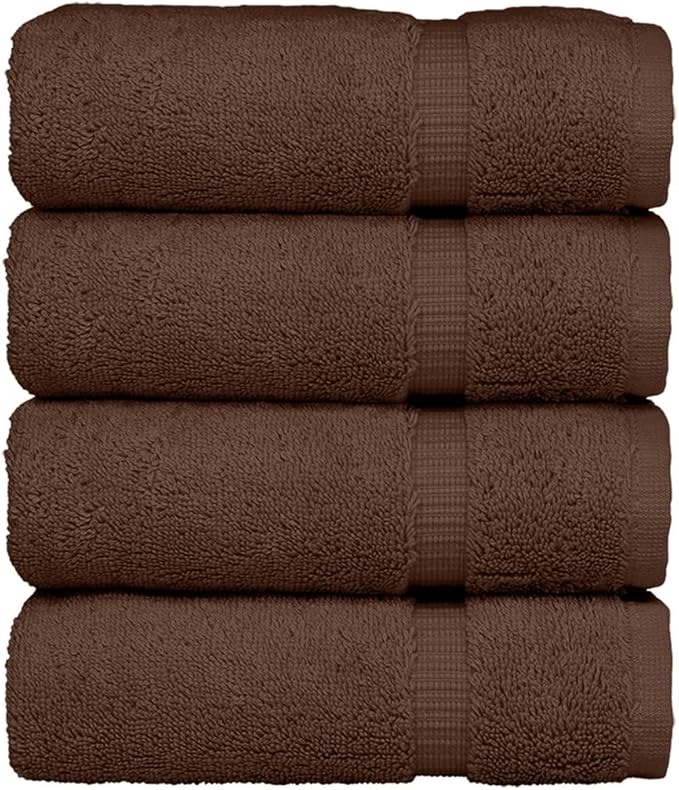 Luxury Hotel & Spa Ultra Soft Hand Towels 100% Turkish Cotton - Cocoa - Set of 4