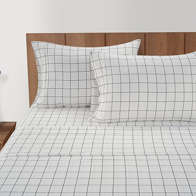 Lane Linen Split King Sheets Sets for Adjustable Bed – 450 Thread Count 100% Cotton Bedsheets, Sateen Sheets, 15” Deep Pocket Fully Elasticized Fitted Sheet, Luxury Sheet & Pillowcase Sets, Windowpane