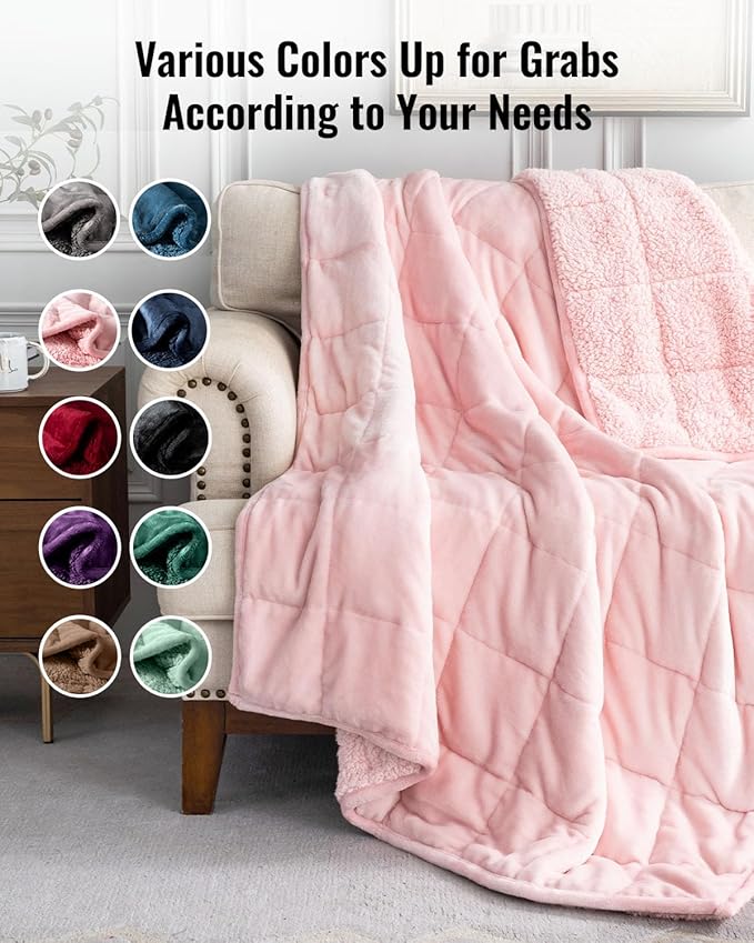 Uttermara Sherpa Fleece Weighted Blanket 20 lbs for Adult, Unicolor Ultra-Soft Fleece and Sherpa, Dual Sided Cozy Plush Blanket for Sofa Bed, 60 x 80 inches, Pink