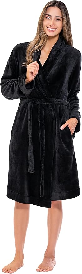 Turquaz Robes For Women, Womens Fleece Shawl Collar Soft Plush Knee Length Spa Robe