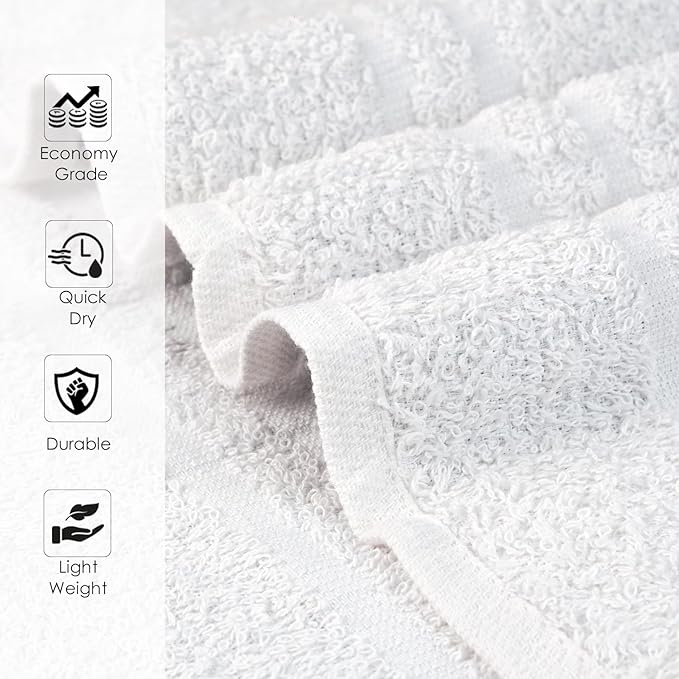 24 Pack White Hand Towels 100% Cotton Spa Towel – 16x27 inches Highly Absorbable Facial Towels Gym, Hair, Face, Bulk Small Towels (Not Bleach Proof)